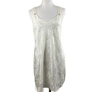 Vintage Ivory Floral Satin Slip Dress M Gown Dreamy 90s Bridal Romantic Coquette